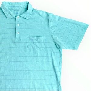 B Draddy Men's Pima Cotton Golf Polo Shirt Medium Button Blue Stripe Stretch